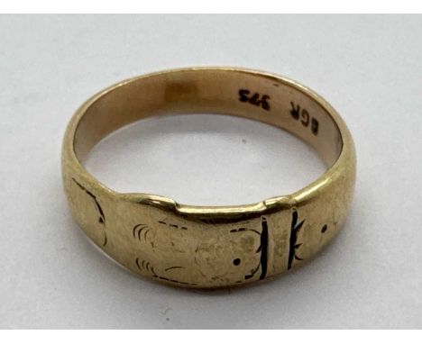 A Vintage Buckle Style Ring, (worn), of tapered design, stamped "BGR 375" (finger size K1/2) (2.6grams).