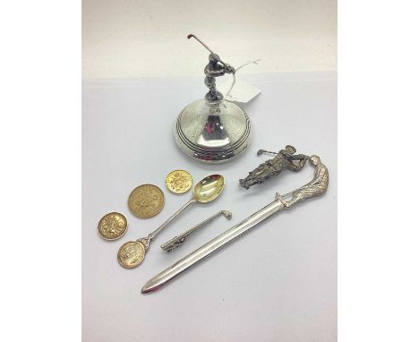 Golfing Interest - A Hallmarked Silver Trophy Lid, CB&amp;S, London 1922, the figural finial as a golfer at full swing, overa