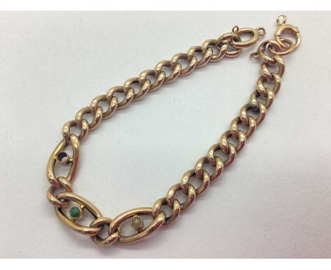 A Vintage Style Stone Set Curb Link Bracelet, the circular stones collet set (one stone missing), approximately 17cm long.