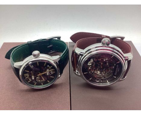 Earnshaw; Padstow Forestry Green Stainless Steel Automatic Gent's Wristwatch, the signed skeleton dial with Roman numerals, o