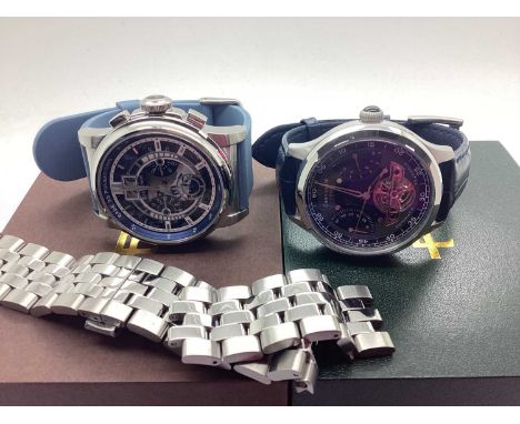 Earnshaw; Baron Poker Blue Stainless Steel Automatic Gent's Wristwatch, the signed blue partially skeleton dial with two subs
