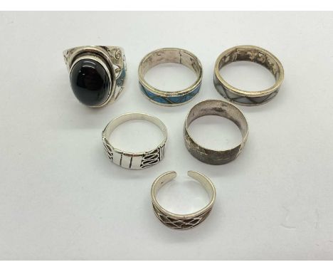 A Collection of "925", "Sterling" and Other Rings, to include statement single stone, traditional style, Celtic knot cuff rin
