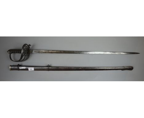 Victorian artillery pattern sword with steel scabbard and etched blade 