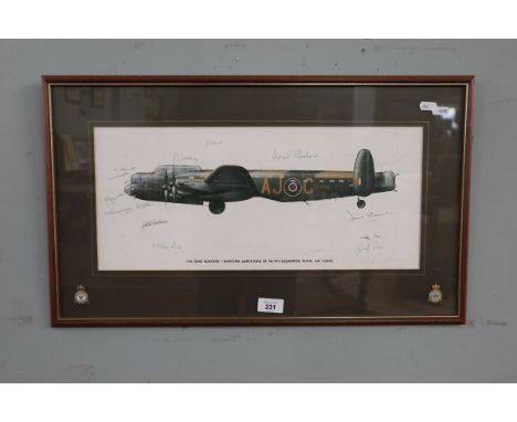 Signed print - The Dam Busters wartime survivors of 617 squadron - Many of the Dam Busters signatures to include Arthur "Bomb