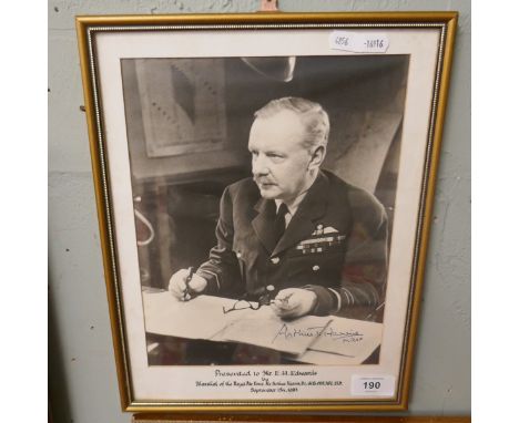 Signed print presented to Mr E H Edwards by Marshal of the RAF Sir Arthur (Bomber) Harris