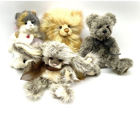 Four Charlie Bears - 'Coco' the rabbit with card labels H30cm; 'Mitzi' CB171800B; unnamed long haired marmalade type cat; and