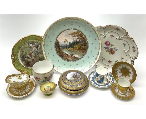 A French porcelain box and cover, of circular form printed with a central panel to the removable cover depicting a deer withi