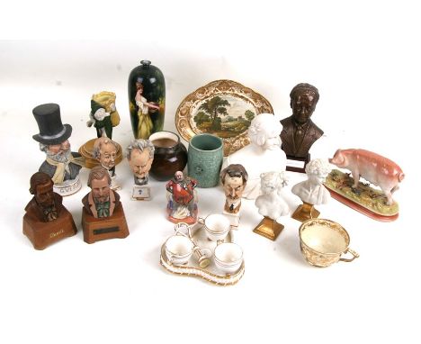 A group of mixed ceramics to include Capodimonte porcelain busts of composers, a Royal Bonn vase and Royal Doulton figure of 