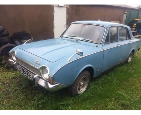 A 1964 Ford Corsair, registration number GHU 344B, blue. An ideal restoration project, this Corsair is fitted with a 1500cc p
