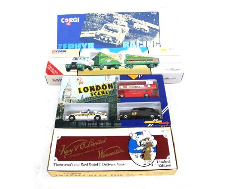Four Corgi boxed sets comprising Zephyr Racing D36/1, London Scene C1, Scammell Highwayman and trailers 97897 and K&amp;Co. L