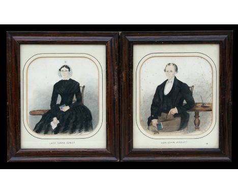 19th century school, a portrait of Hon Jon Leggett, watercolour heightened with body colour, framed & glazed, and its pair La