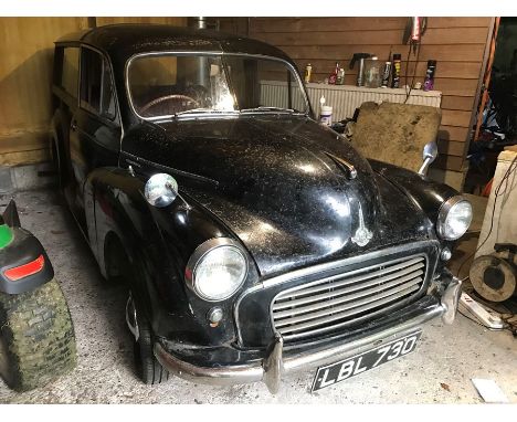 A 1955 Morris Minor Traveller MkII, registration number LBL 730, chassis number FLA11/329233, black. This charming early Trav
