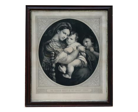 A late 19th century lithograph - Raphael, the Virgin Mary and the Infant Jesus - framed &amp; glazed, 62 by 52cms (24.5 by 20