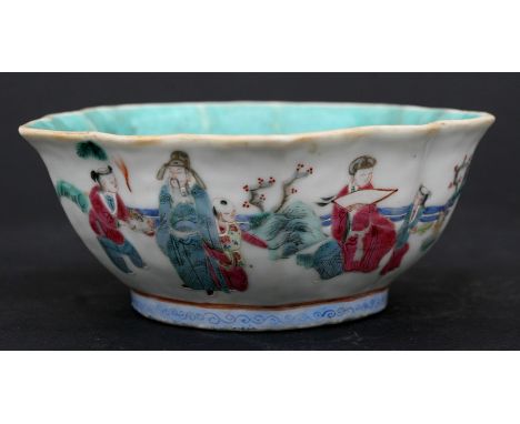 A Chinese famille rose bowl decorated with figures, red seal mark to the underside, 15cms (6ins) diameter.Condition ReportHai