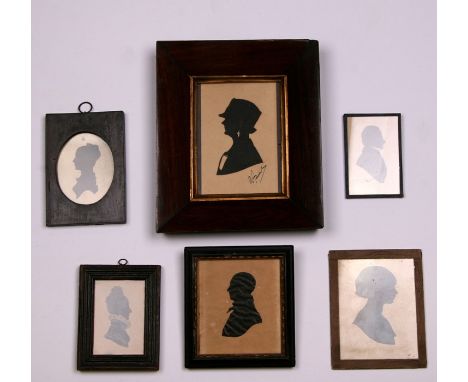 A silhouette portrait miniature in a rosewood frame; together with five other silhouette miniatures (6).