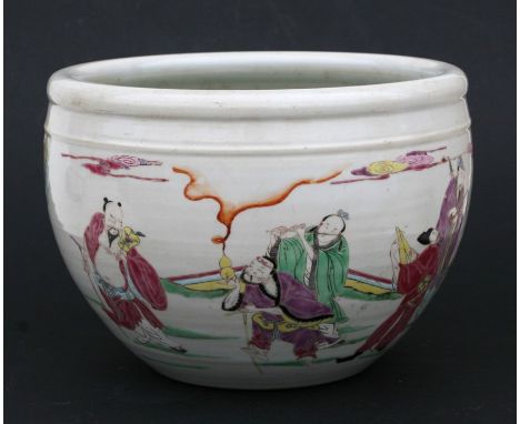 A Chinese famille rose fishbowl or planter decorated with figures in a landscape, 25cms (9.75ins) diameter.Condition ReportMi