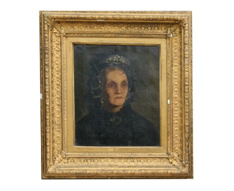 Victorian school - Portrait of an Old Woman - oil on canvas, framed, 25 by 30cms (9.75 by 11.75ins).