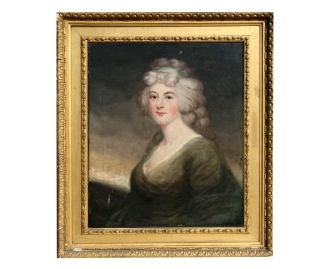 19th century English school - Portrait of a Lady with a Green Sash in her Hair - oil on canvas, framed, 62 by 75cms (24.5 by 