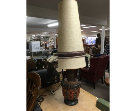 A vintage pottery table lamp, approx total height 129cm.