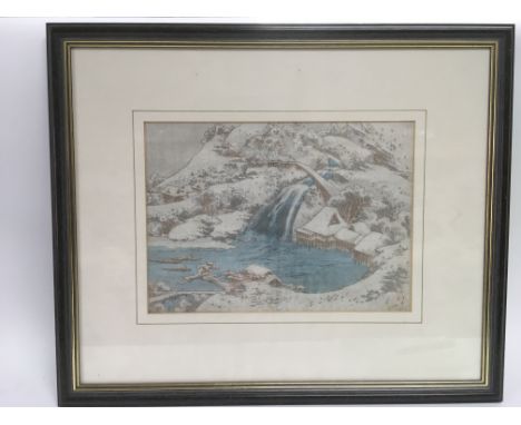 Three framed and glazed woodblock prints including 'The Safu' by Hokusai (44cm x 37cm), a Kyoto picture album by Kono Bairei 