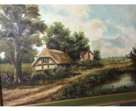 A framed oil on board depicting a country side landscape singed p r carpenter
