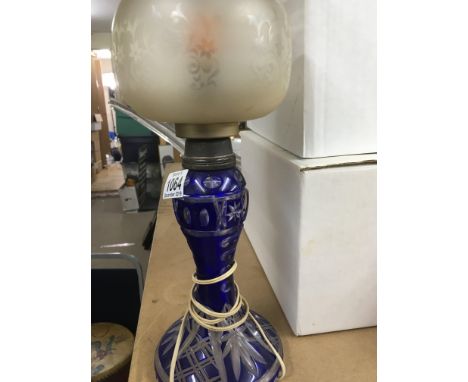A blue glass side lamp