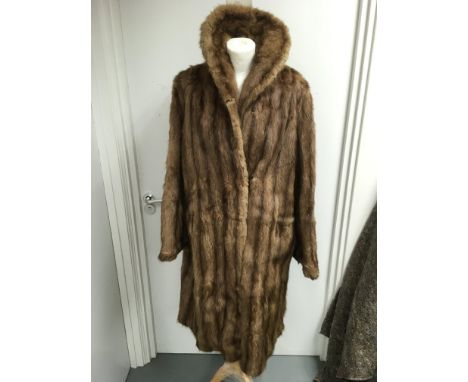 A vintage full length brown fur coat with stripe effect.Approx size 14 - NO RESERVE