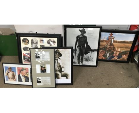 A collection of cowboy and John Wayne framed pictures and prints, containing approximately 25 pictures.