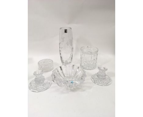 An Orrefors glass bowl, a Rockingham crystal vase and other glassware