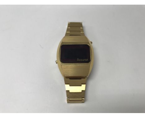 A Gents gilt metal Accurist digital display watch, on a gilt strap in working order.