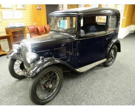 A CLASSIC BLUE / BLACK 1933 AUSTIN 7 SALOON registration WV 3197, 2 x axle rigid body, 885cc, 12 months tax, MOT exempt Prove