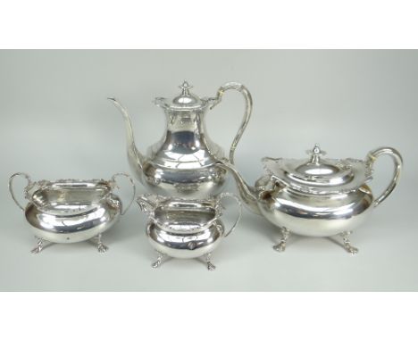 SILVER GEORGE V MATCHED SILVER FOUR-PIECE TEA &amp; COFFEE SET comprising coffee pot, teapot, cream jug and twin-handled sucr