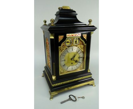 A GOOD LATE VICTORIAN ENGLISH EBONISED BRACKET CLOCK BY BIRCH & GAYDON, LONDON, eight day movement with Westminster chime, th