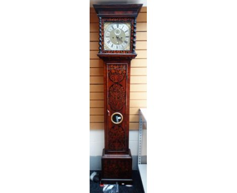 A LATE 17TH CENTURY WALNUT MARQUETRY LONGCASE CLOCK with eight day movement (restored and cleaned / possibly later), the hood