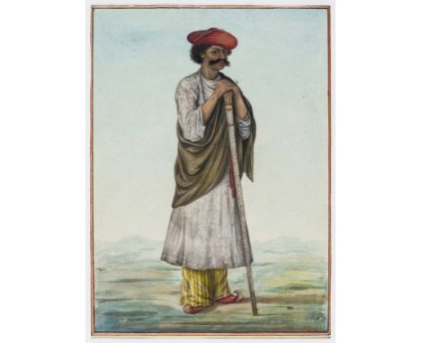 India.- Company School (possibly Lucknow, circa 1810-1820) Portrait of standing man in regional dress, point of the brush, wa