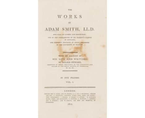 John Adams.- Smith (Adam) The Works of ..., 5 vol., first collected edition, portrait frontispiece, previous owner's ink sign