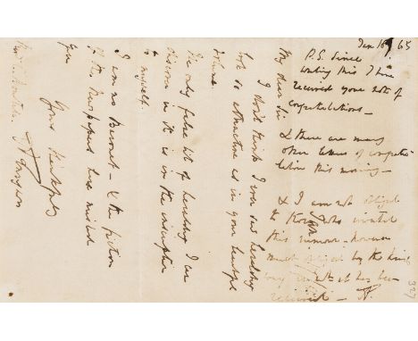 Tennyson (Alfred, first Baron Tennyson, poet, 1809-92) Autograph Letter signed and initialled to Rev. Charles Boutell, 1p. wi