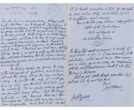 Uncle Remus.- Harris (Joel Chandler, journalist and author, 1848-1908) Autograph Letter signed to James R. Osgood &amp; Co., 