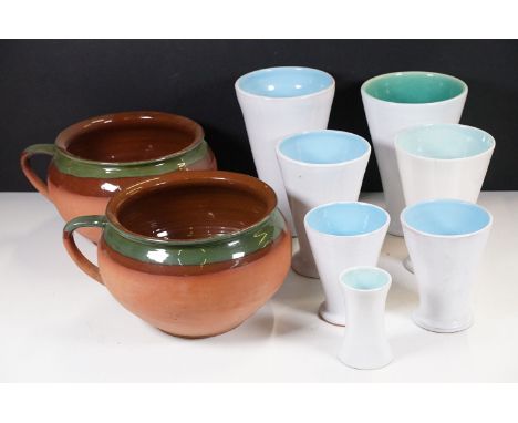 Collection of ceramics to include 2 x C.H.Brannam pottery water bowls with green glazed rim, C.H.Brannam Royal Barum Ware gla