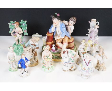 Collection of eleven Late 19th Century Continental ceramic figurines to include Sitzendorf figure (With Sitzendorf mark and i
