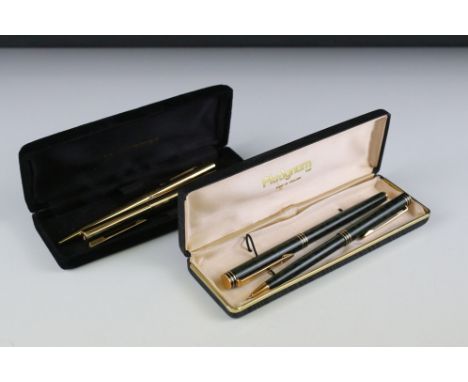 Two box pen sets to include Waterman examples with both sets having fountain pens with 18ct gold nibs.