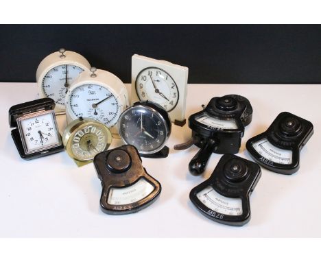 Collection of mixed items to include two Smith's Timer Seconds clocks, tong-test amp meter with three gauges, military bomb f