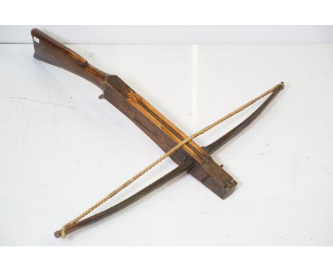 Late 19th / Early 20th Century scratch built model oak crossbow, measures 76cm