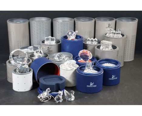 21 Boxed Swarovski Crystal animals and ornaments to include 015150 Train Carriage, 2 x 7600 NR 110 Two Ball Pin Candleholders