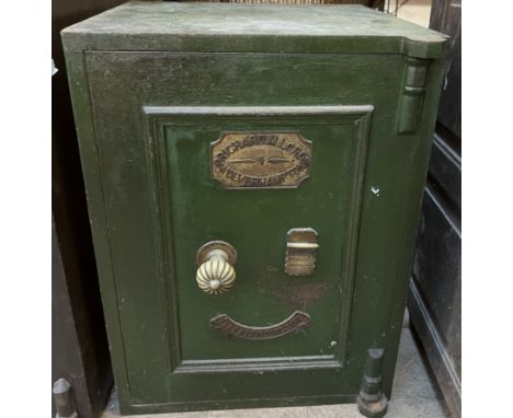 A Richard M Lord fire resisting safe, with brass rotating handle, with sing drawer to the interior, 45.5cm wide x 48.5cm deep