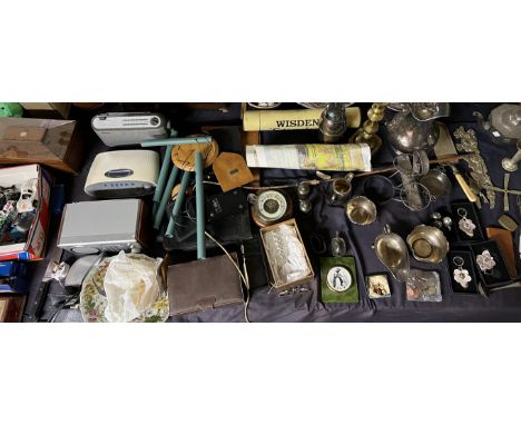 A large lot including electroplated wares, wind chime, radios, model cars, tea caddy etc 