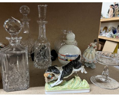 A World Cup 1982 cognac bottle, together with a Royal  Worcester figure, A Royal Worcester spaniel, glass decanters etc