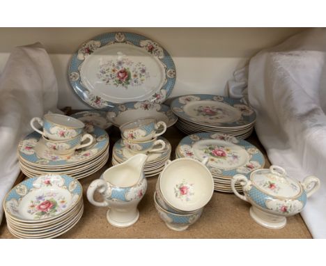 A Myott Son &amp; Co Ltd part tea and dinner service decorated with roses and other garden flowers 