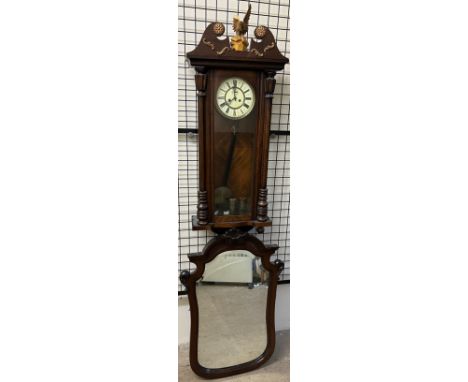 A Vienna regulator type wall clock, together with a mahogany wall mirror
