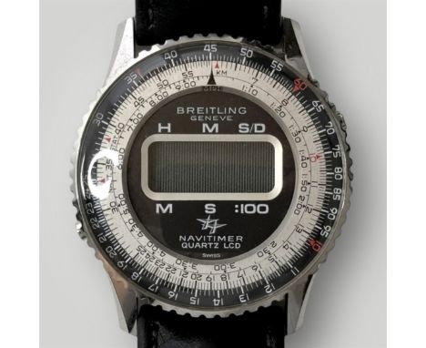 Breitling Navitimer Quarz, frühes Quarzwerk, mit LCD Anzeige, Edelstahlgehäuße, Ref.Nr.: 9406 1443989, um 1975, leichte Gebra